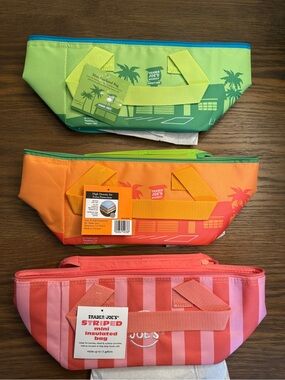 Set of 3 Trader Joe's Mini Insulated Bags - Green, Orange, Pink